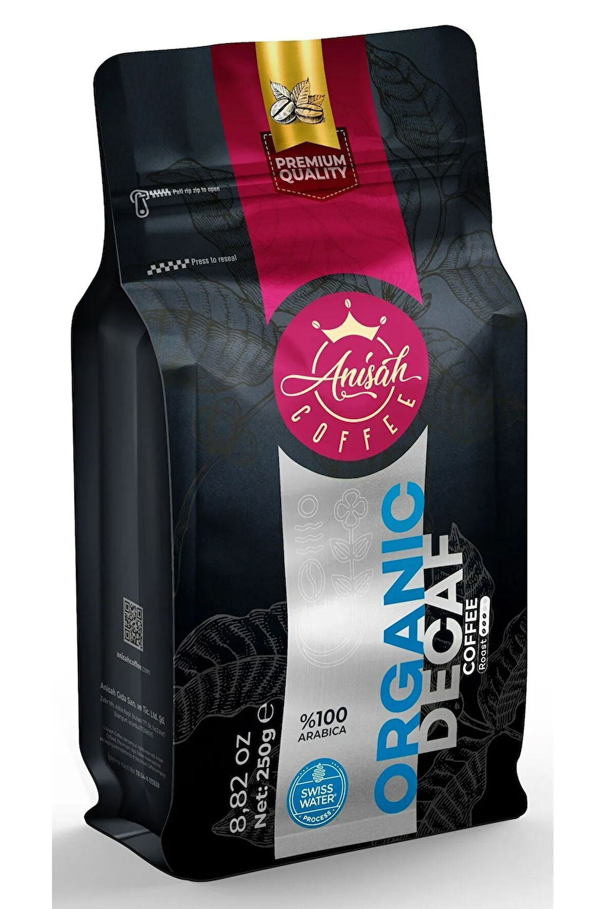Decaf %100 Arabica Kafeinsiz Orta Kavrum Kahve Çekirdeği 250G | Organik | Decaffeinated Swiss Water