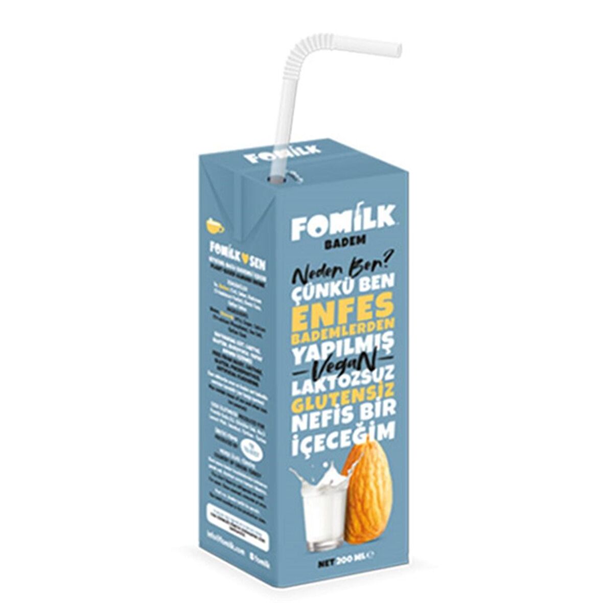 Fomilk Glutensiz Laktozsuz Tam Yağlı 200 ml Badem Sütü