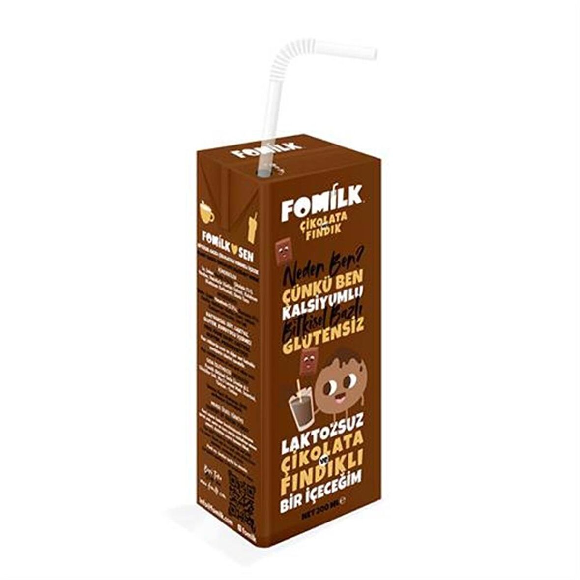 Fomilk Glutensiz Çikolatalı Laktozsuz Tam Yağlı 200 ml 27'li Fındık Sütü