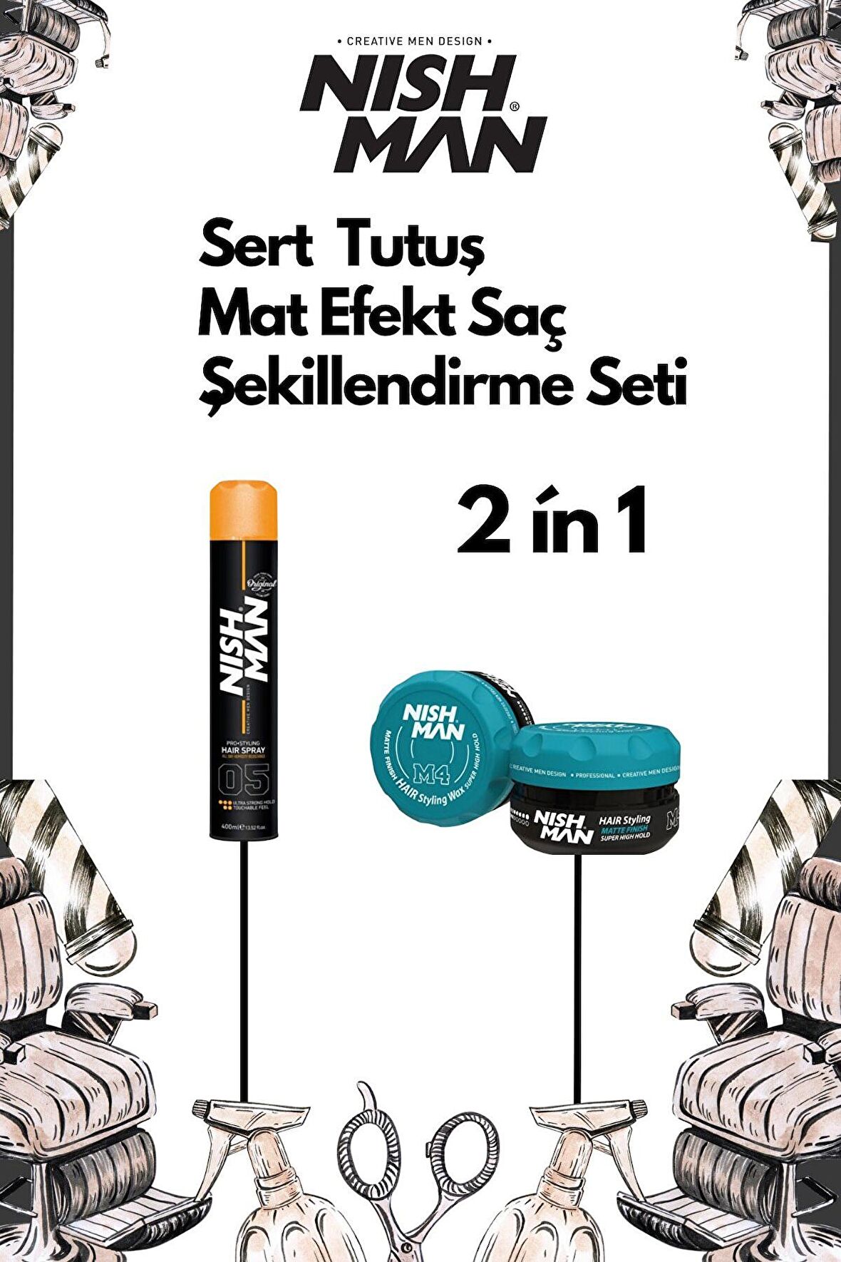 Sert Tutuş Mat Efekt Saç Şekillendirici Set 2 In 1/05 Saç Sprey ,m4 Wax