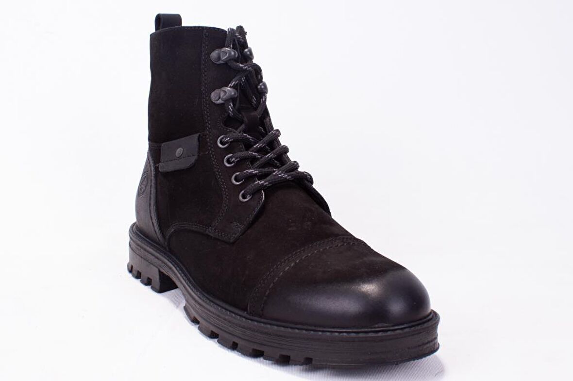 Hammer Jack Alum Merdane Yuvarlak Burun Orta Topuk Ortopedik Bağcıklı Nefes Alan Günlük Siyah Klasik Bot Süet