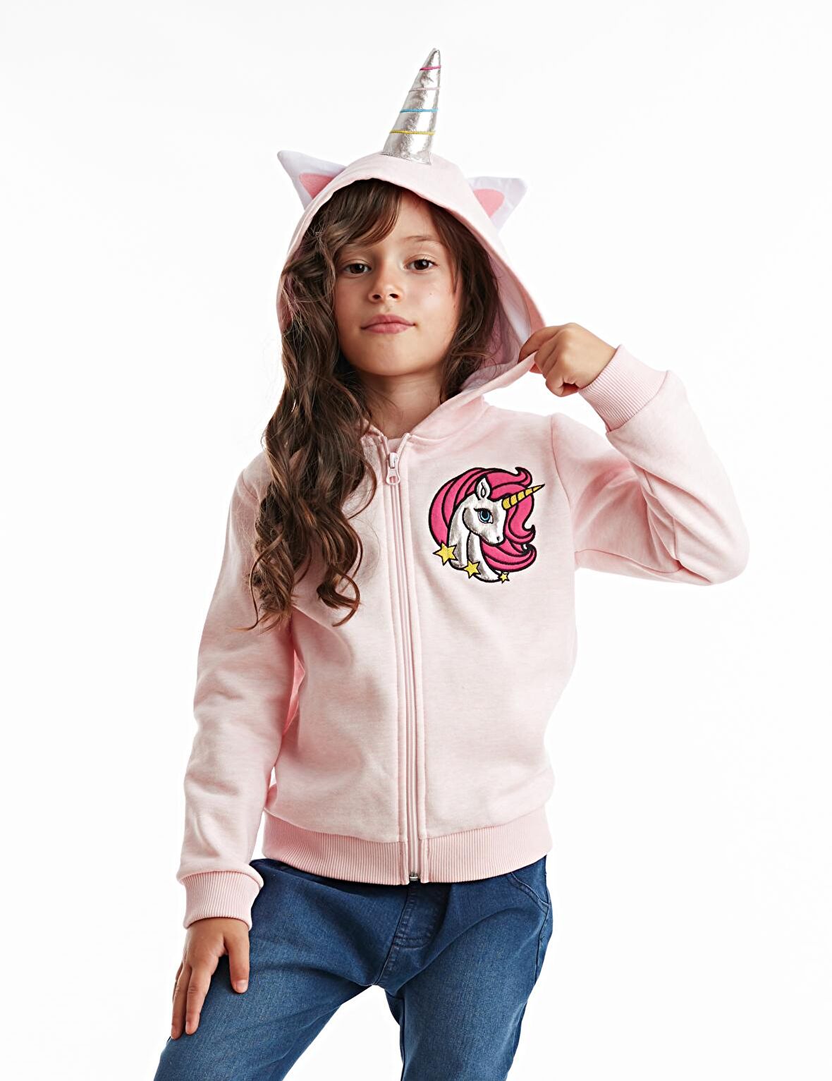 Unicorn Kapişonlu Kız Sweatshirt