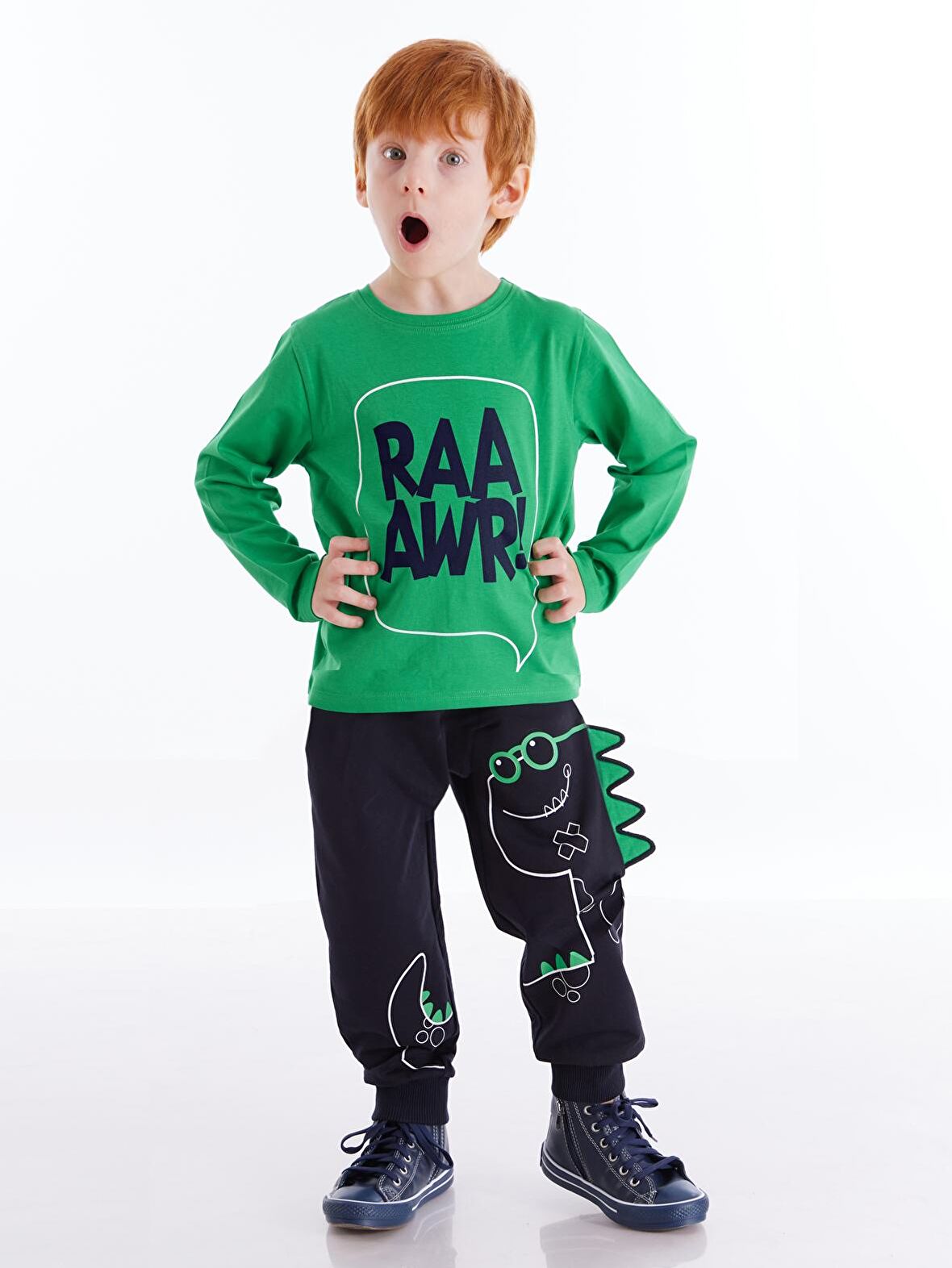 Tırtırlı Dino Erkek Çocuk Pantolon Takım
