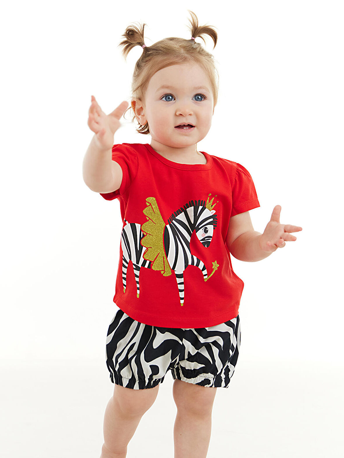 Balerin Zebra Kız Bebek T-Shirt Poplin Şort Takım