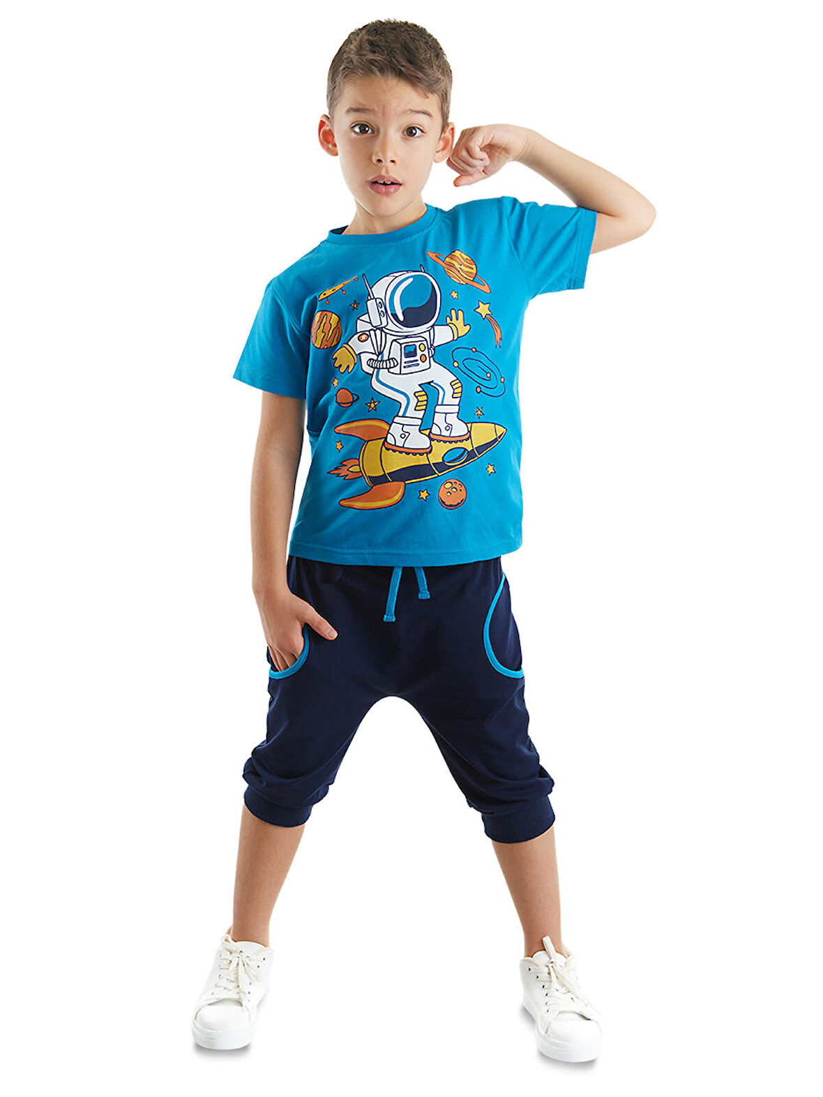Astronot Erkek Çocuk T-shirt Kapri Şort Takım