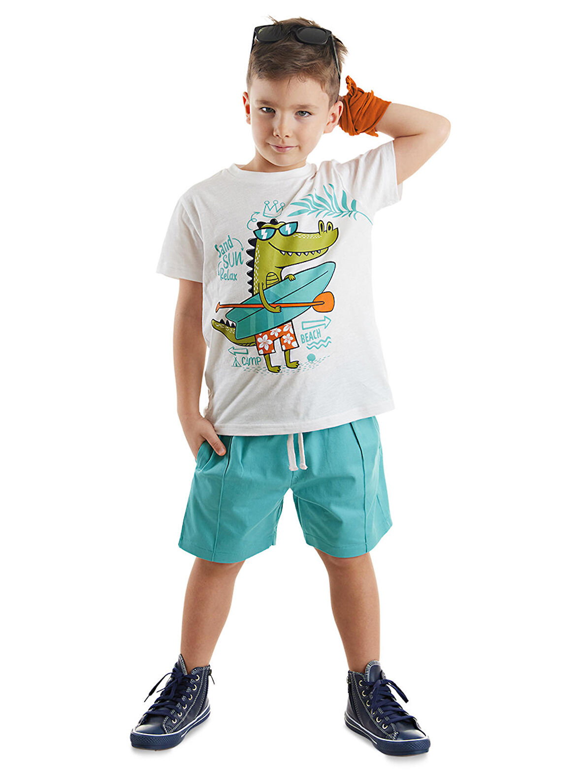 Timsah Erkek Çocuk T-shirt Gabardin Şort Takım