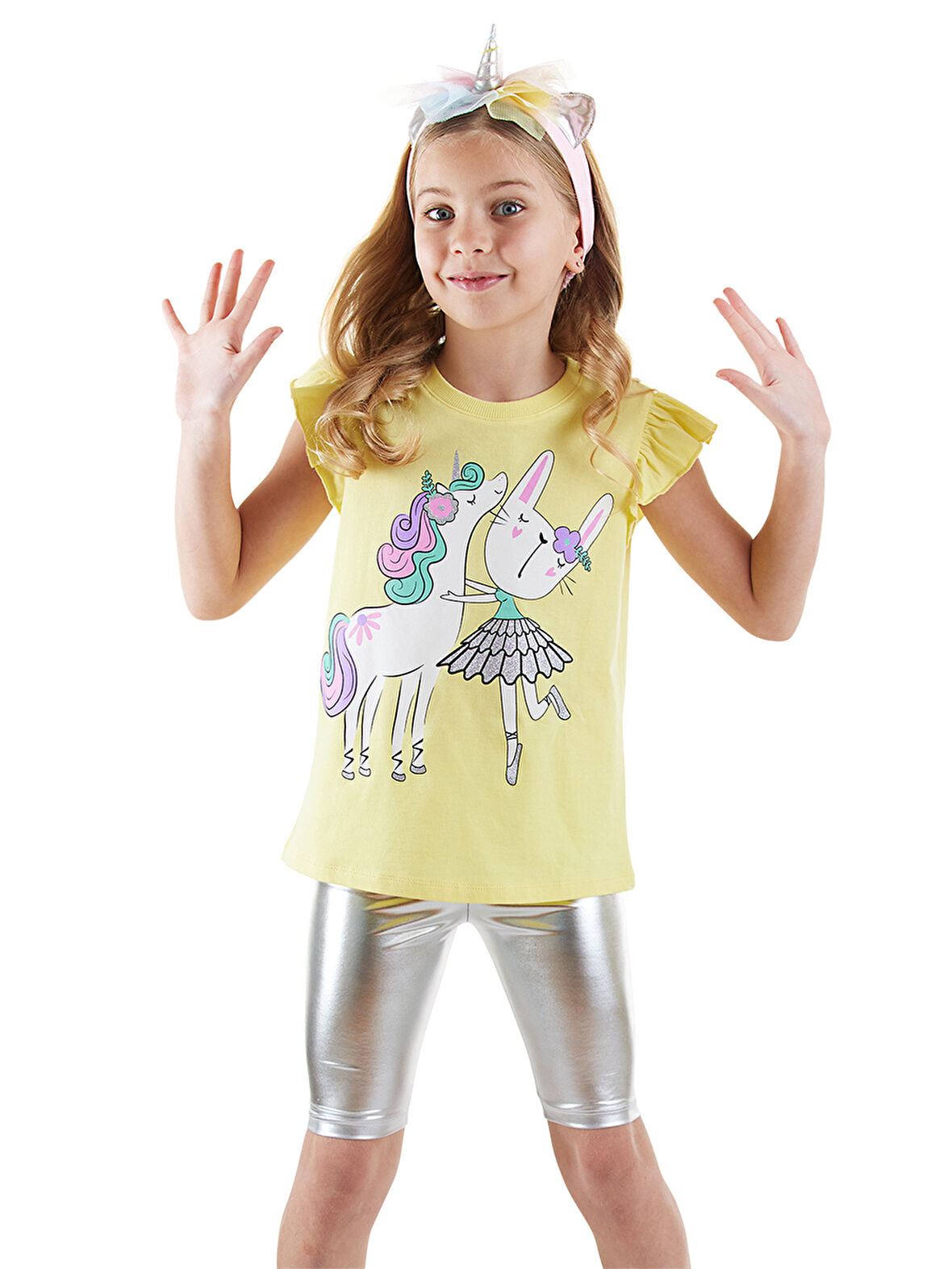 Unicorn Kız Çocuk T-shirt Metalik Tayt Takım