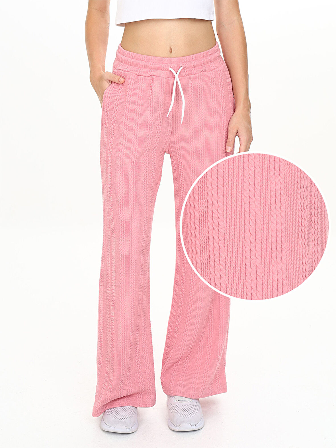 Kız Çocuk Geniş Paça Pembe Basic Eşofman Altı