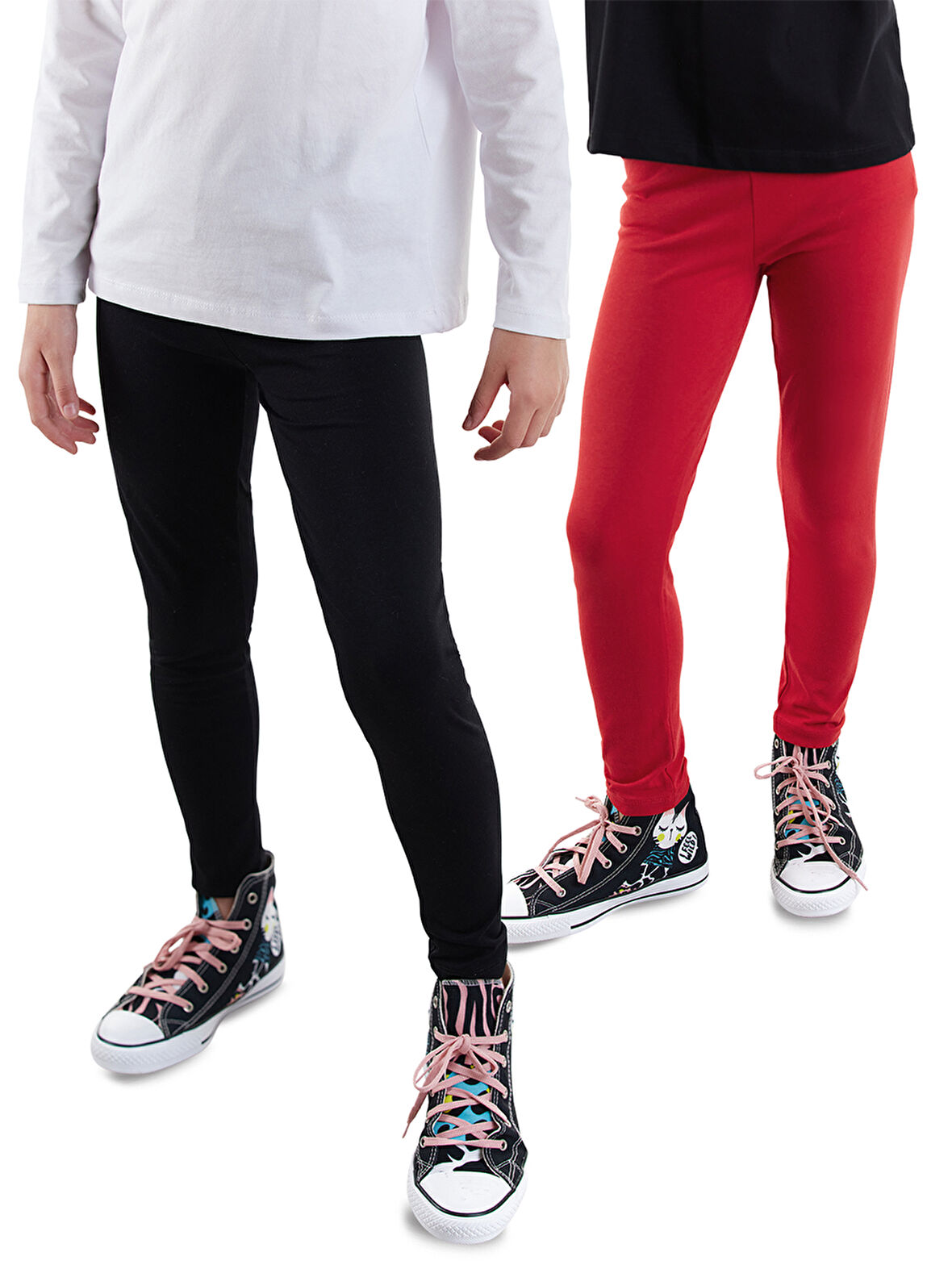 Siyah ve Kırmızı Kız Çocuk 2'li Paket Tayt