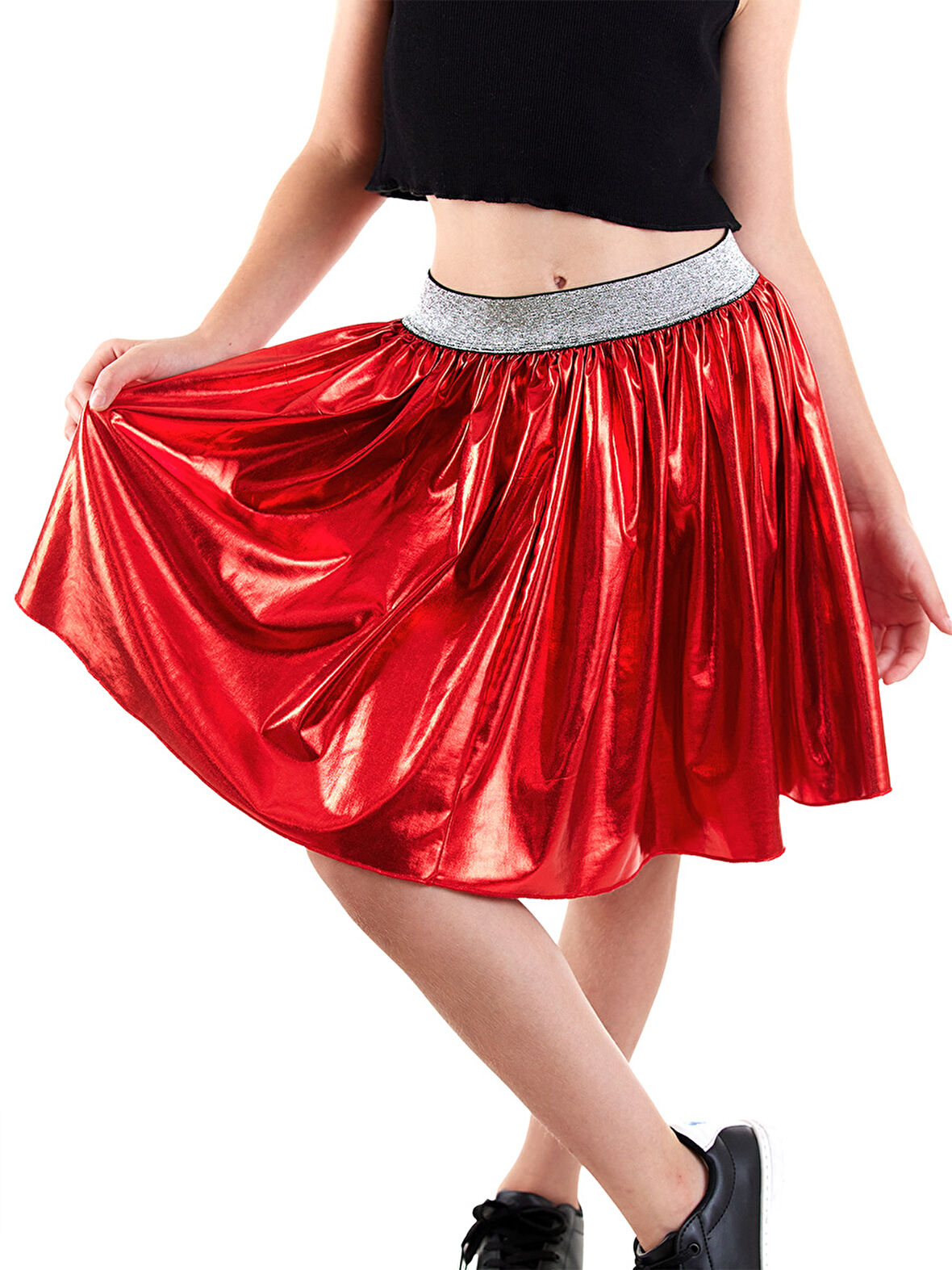 Kız Çocuk Kırmızı Metalik Parlak Etek