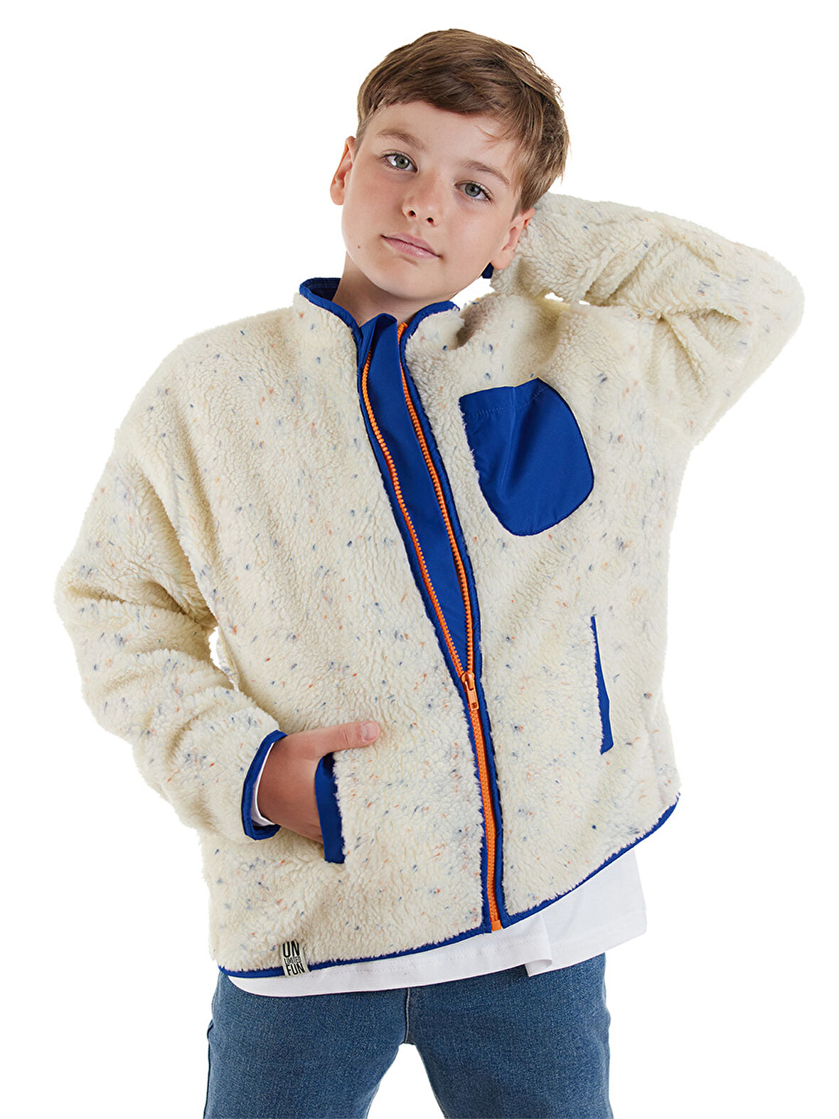 Beyaz Kız ve Erkek Çocuk Unisex Peluş Mont