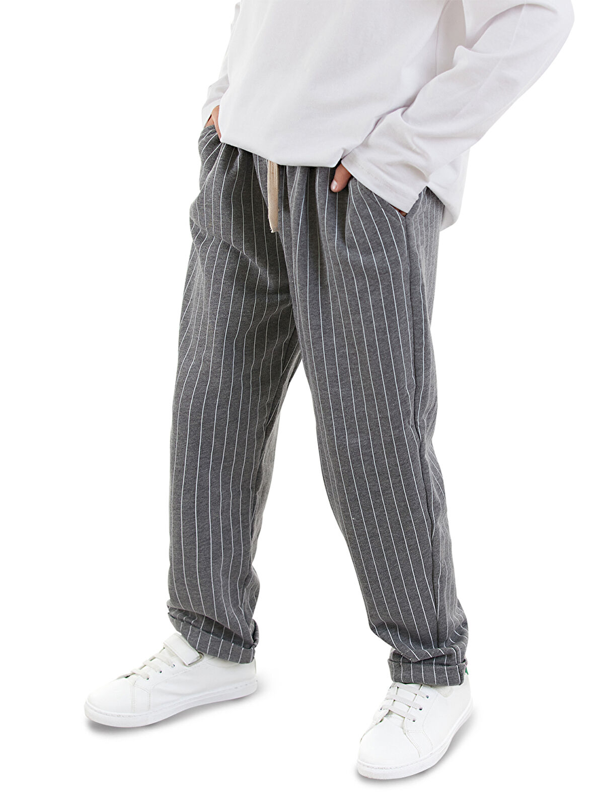 Erkek Çocuk Çizgili Gri Pantolon