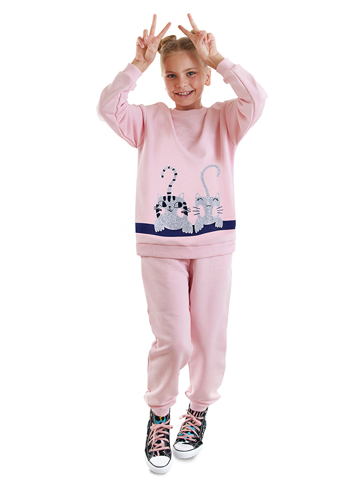 Çizgili Dostlar Kız Çocuk Pembe Eşofman Takım