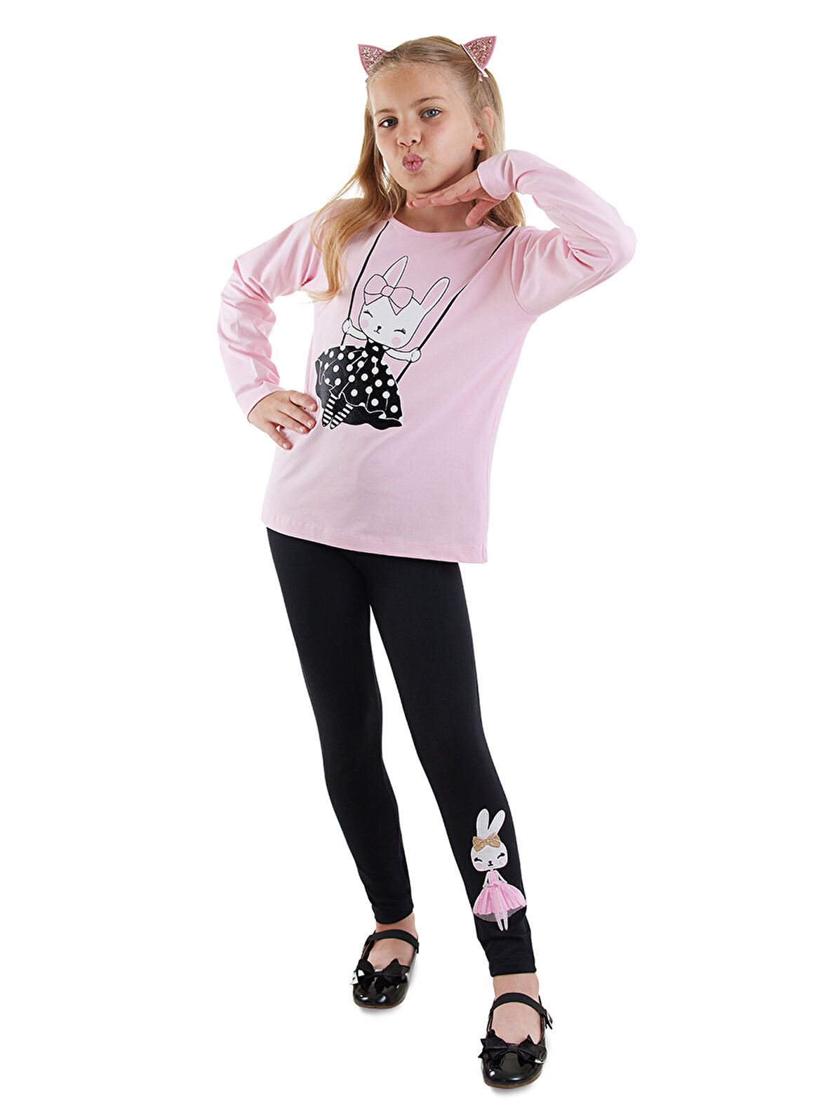 Puanlı Tavşan Kız Çocuk T-shirt Tayt Takım