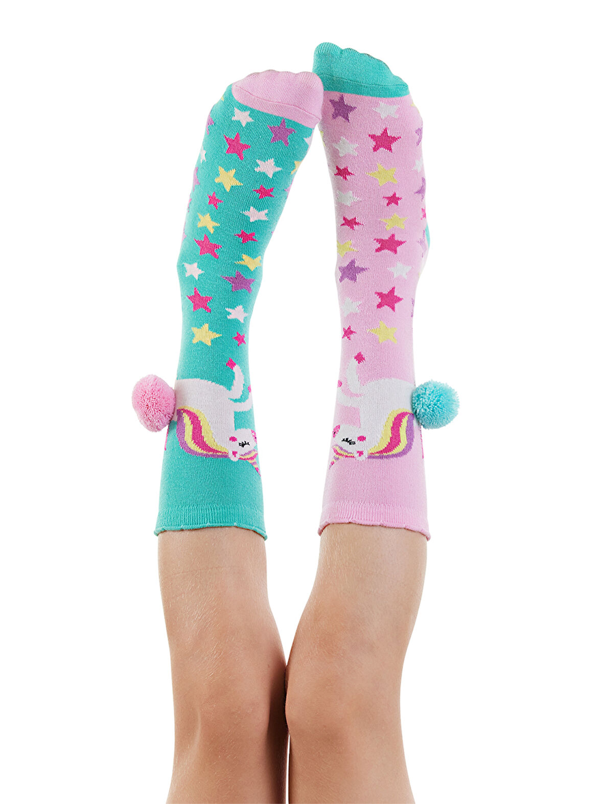 Unicorn Star Kız Çocuk Pembe Yeşil Dizaltı Çorap