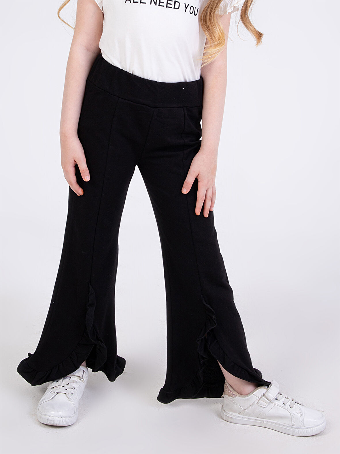 Kız Çocuk Fırfırlı Siyah Eşofman Altı