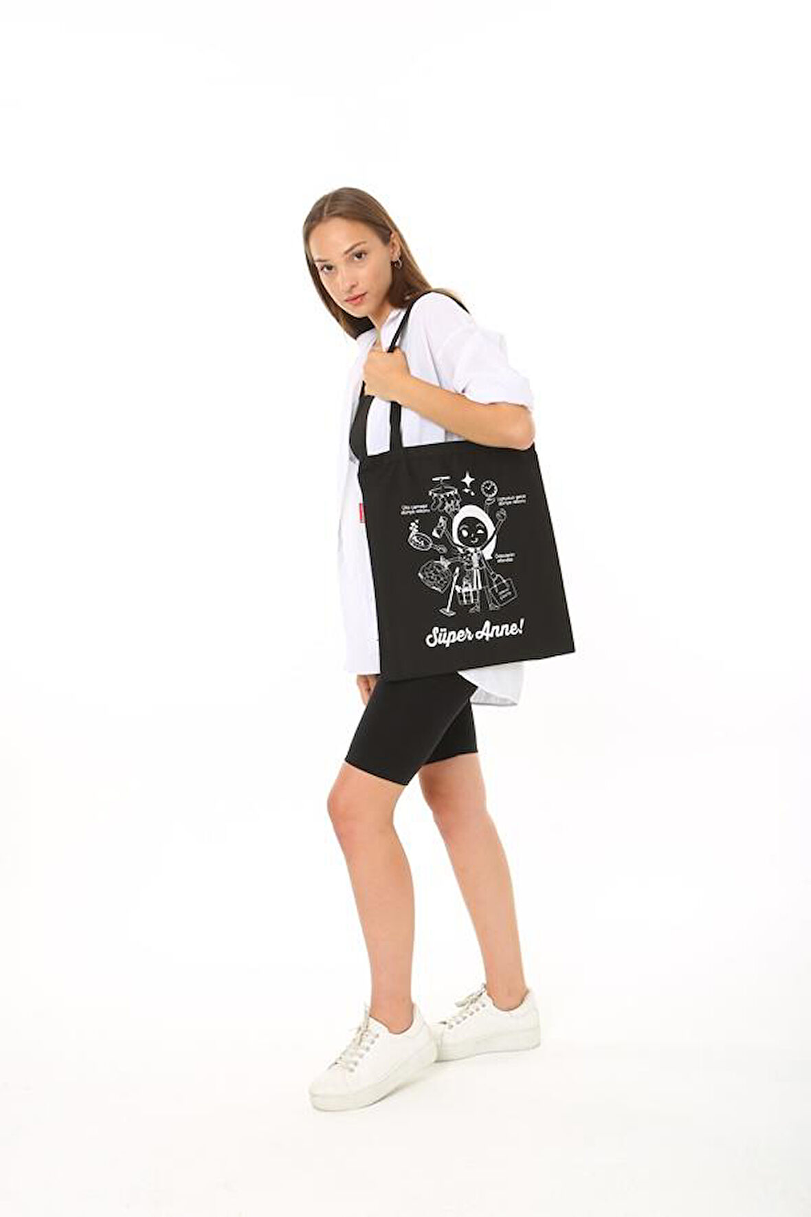 Baghashtag Siyah Bez Çanta Süper Anne Baskılı