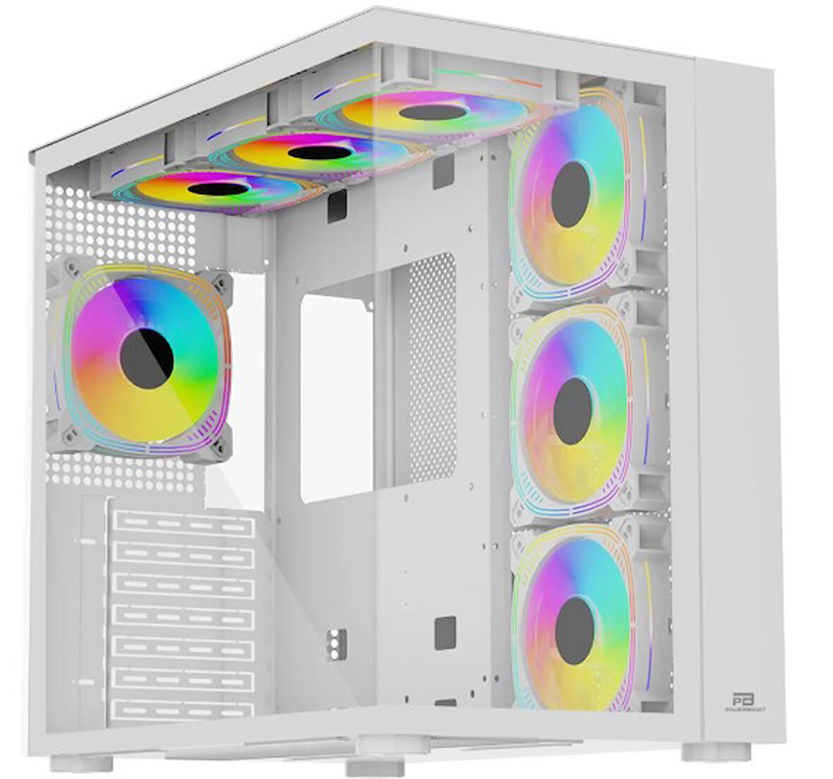 PowerBoost PB-SS02W Sea View USB 3.0, ATX 7 x ARGB Fanlı, Beyaz Kasa (PSU Yok)
