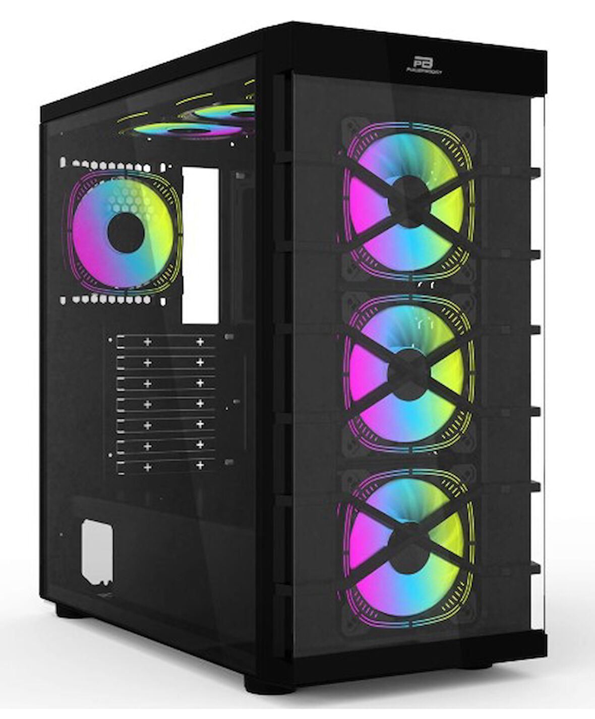 PowerBoost PB-GR222BB USB3.0 Full Siyah Tempered Glass 7xARGB Fanlı kasa (PSU Yok)