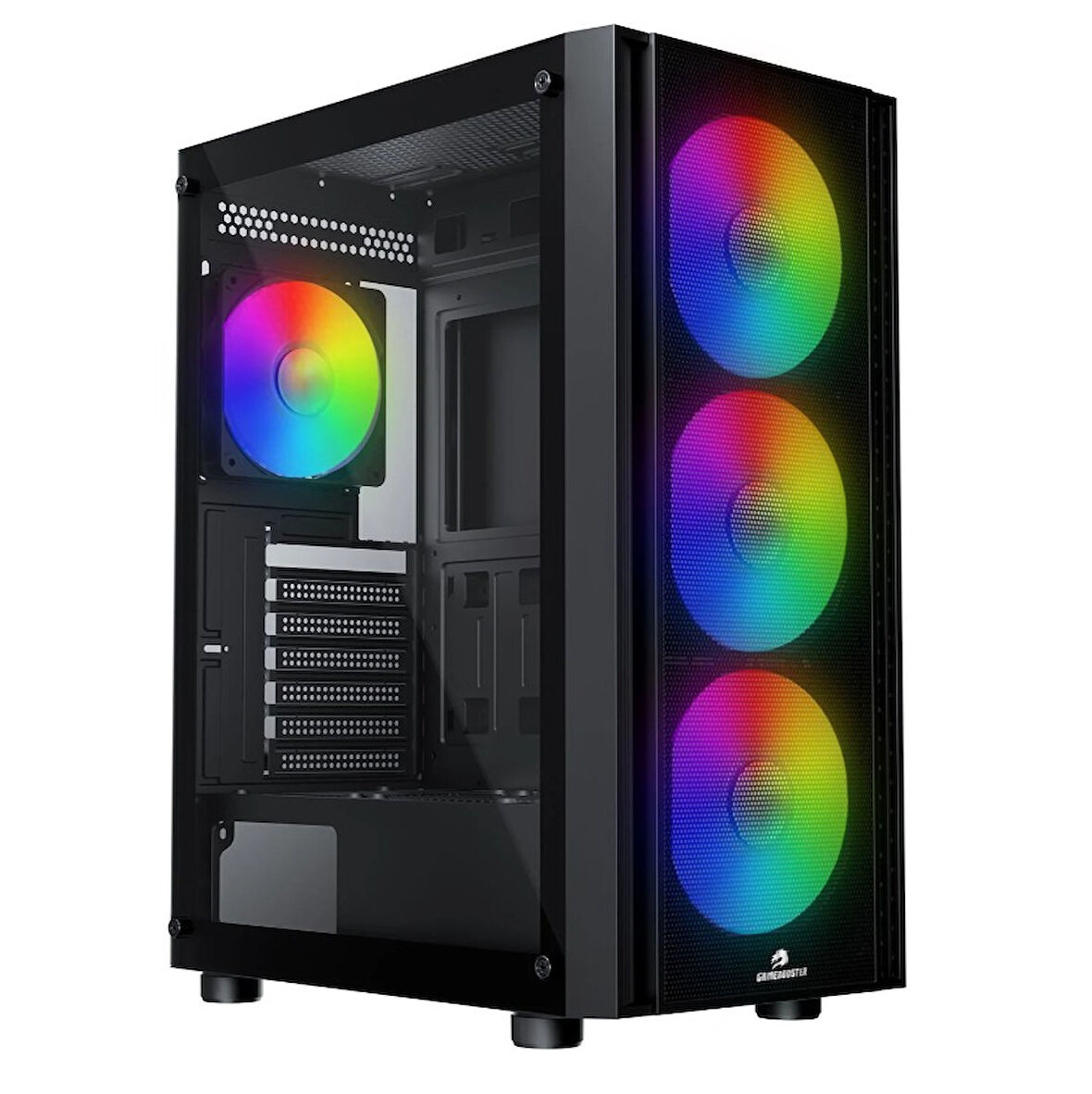 GameBooster CASTLE A651B 600W APFC USB 3.0 Mesh 4*Rainbow Fanlı Mid-T ATX Gaming Siyah Kasa