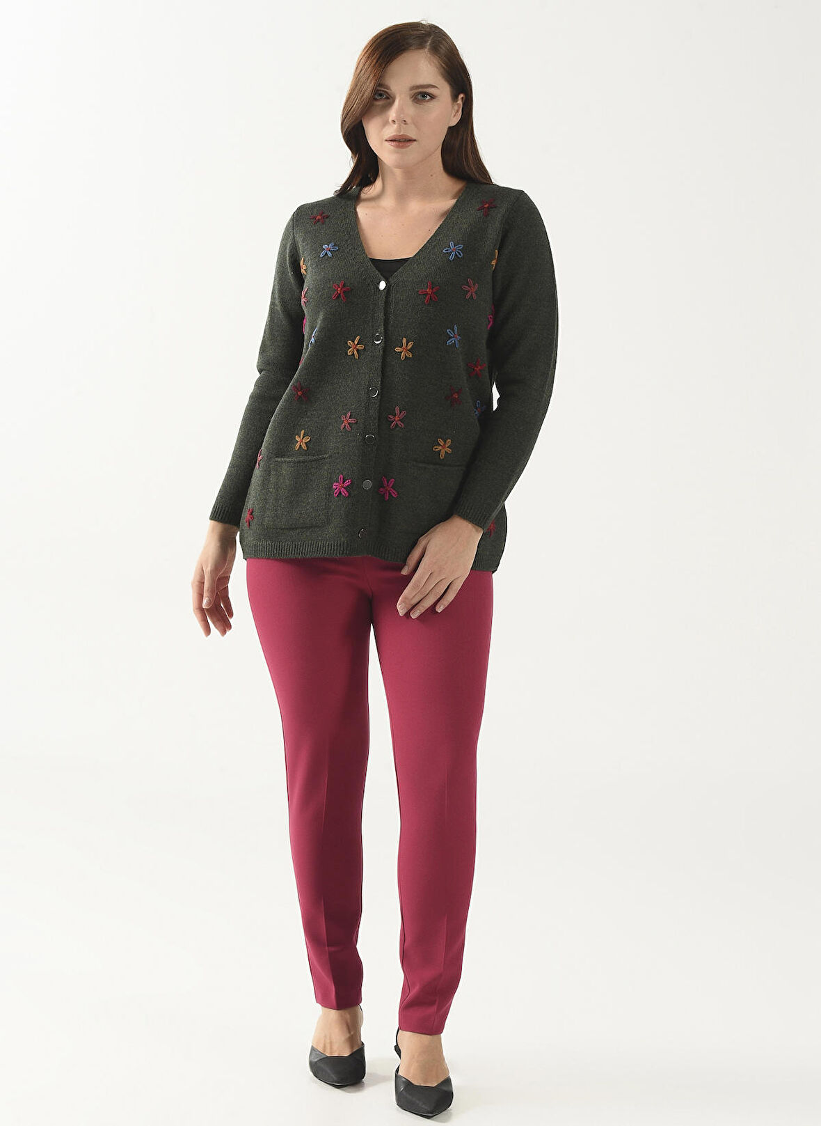 Selen Fuşya Kadın Dar Paça Büyük Beden Pantolon 22KSL5938