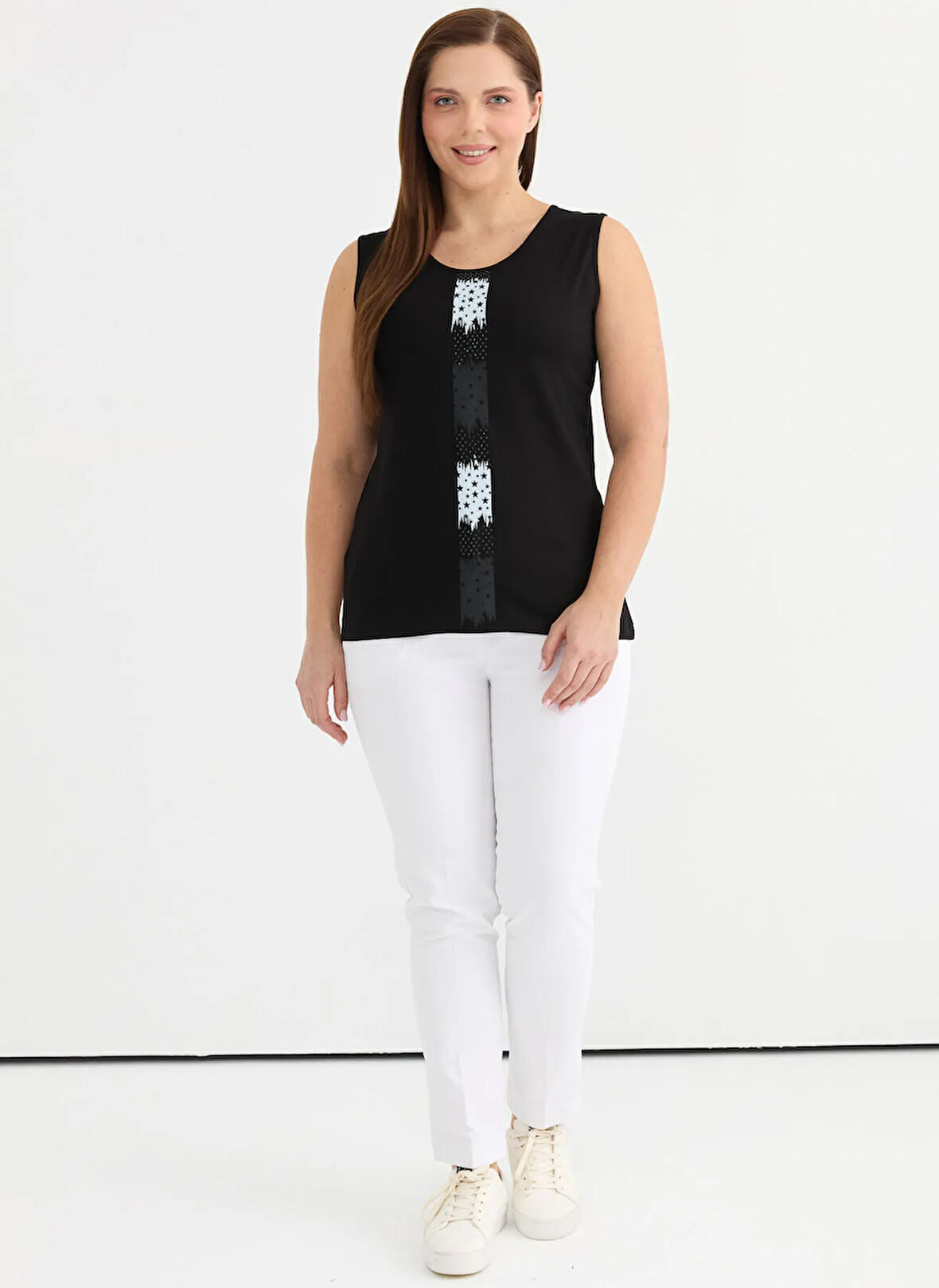 Selen Yuvarlak Yaka Baskılı Siyah Kadın Bluz 25YSL8090-BB