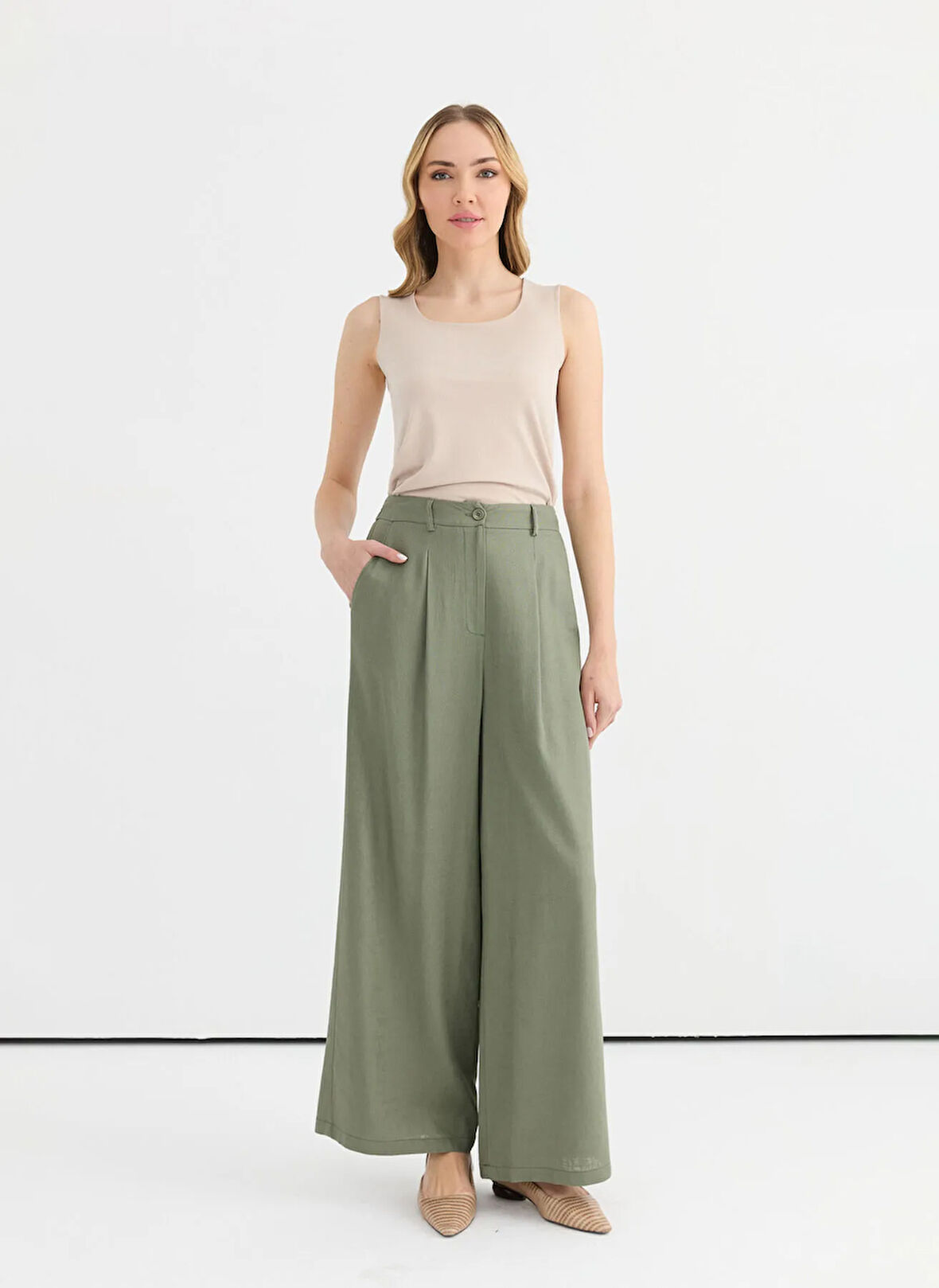 Selen Normal Bel Standart Haki Kadın Pantolon 25YSL5356