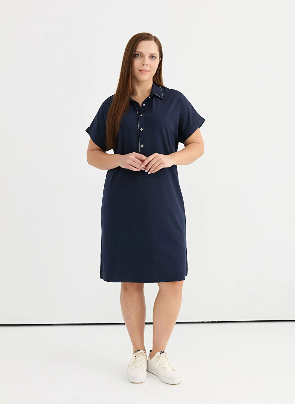 Selen Polo Yaka Düz Lacivert Kadın Bluz 25YSL7602