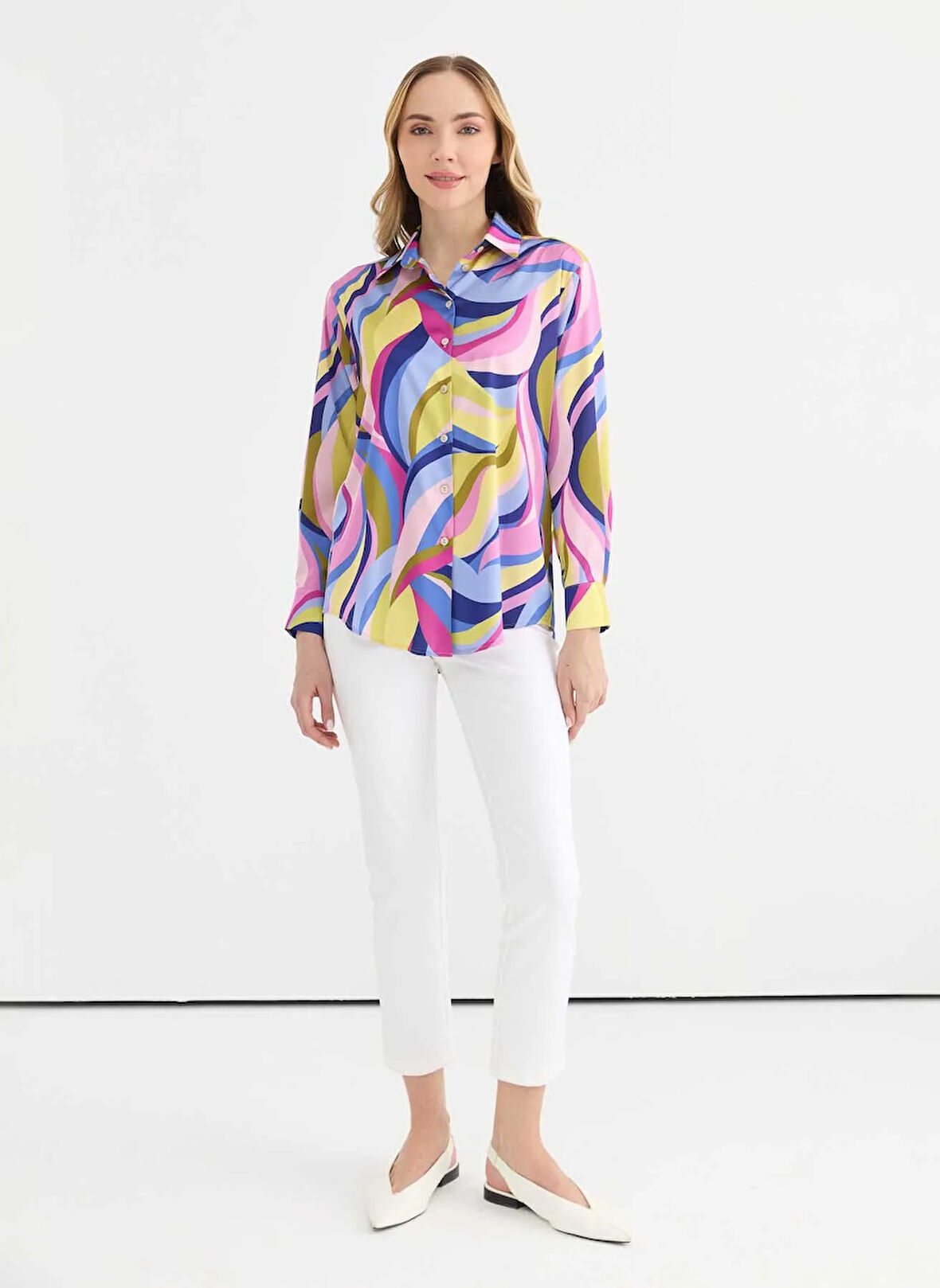 Selen Polo Yaka Emprime Mor Kadın Bluz 25YSL8117