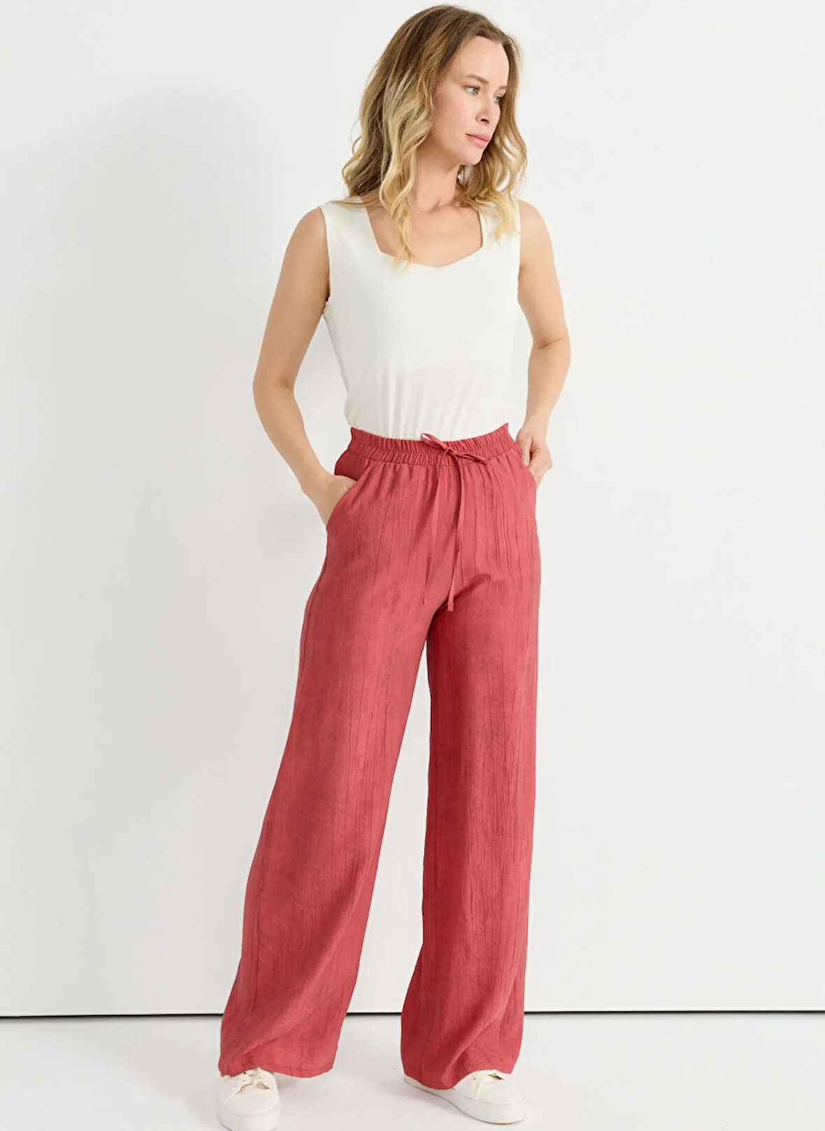 Selen Normal Bel Standart Mercan Kadın Pantolon 25YSL5396