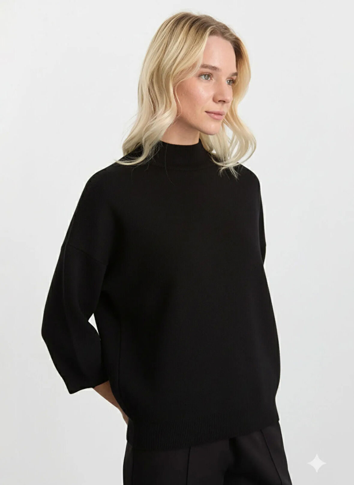 Selen Dik Yaka Düz Siyah Kadın Bluz 25KSL8215