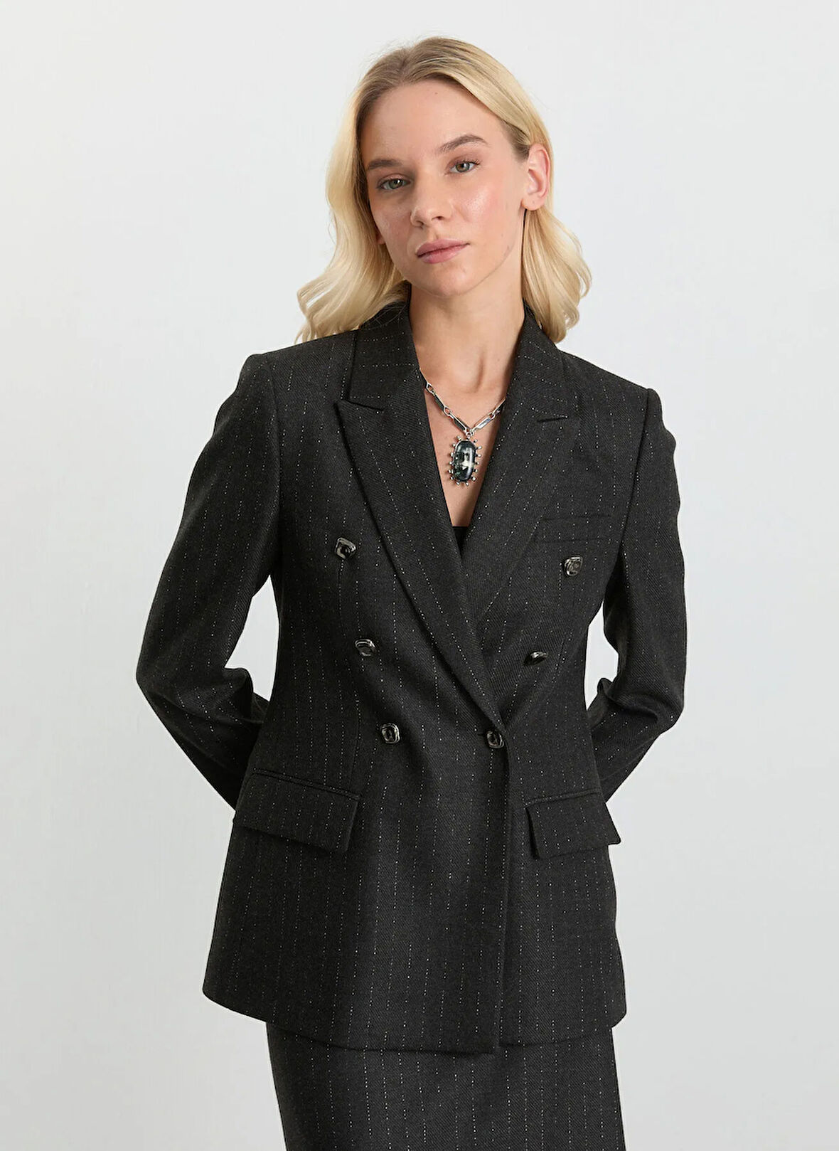 Selen Standart Antrasit Kadın Ceket 25KSL1553