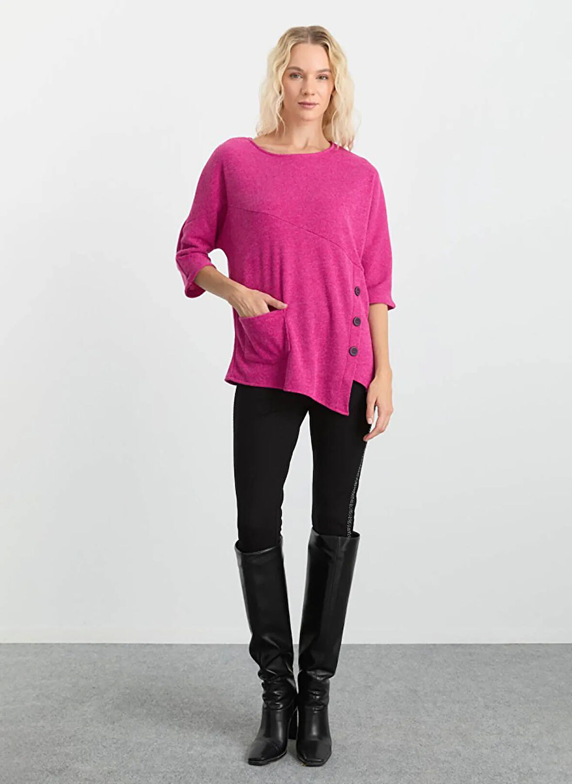 Selen Bisiklet Yaka Düz Pembe Kadın Bluz 25KSL8217