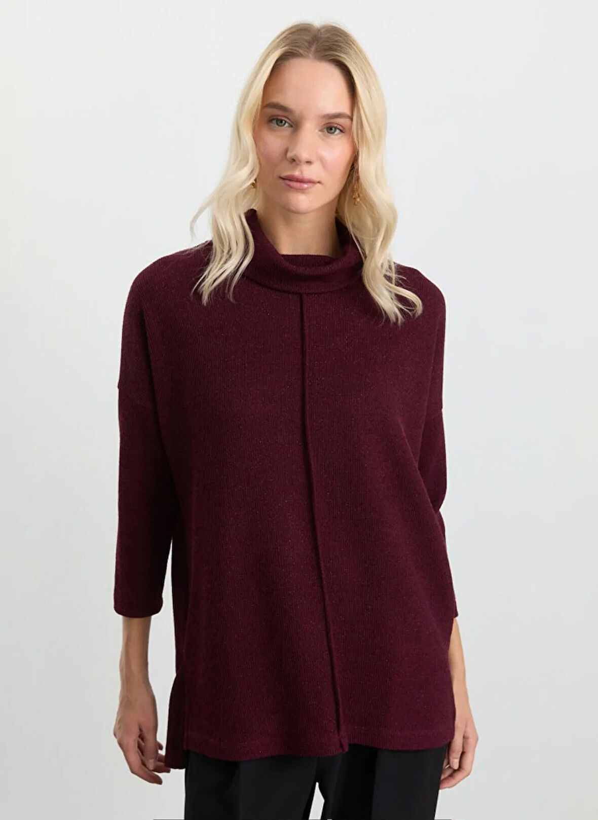 Selen Degaje Yaka Düz Bordo Kadın Bluz 25KSL8220