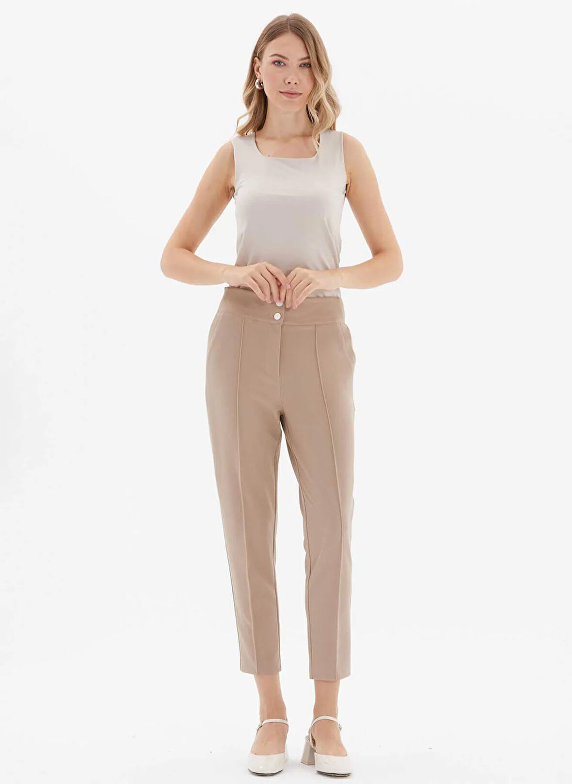 Selen Normal Bel Standart Bej Kadın Pantolon 25KSL5482