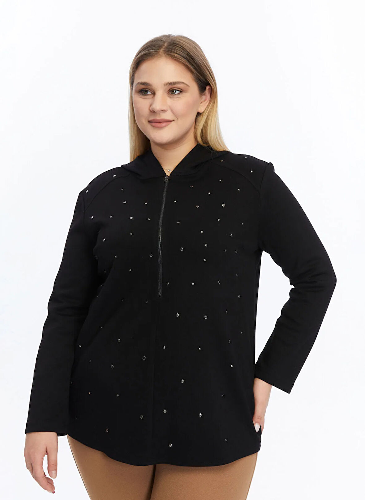 Selen Kapüşon Yaka Troklu Siyah Kadın Bluz 25KSL8249