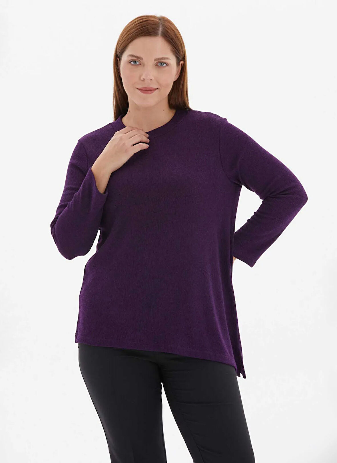 Selen Yuvarlak Yaka Düz Mor Kadın Bluz 25KSL8257