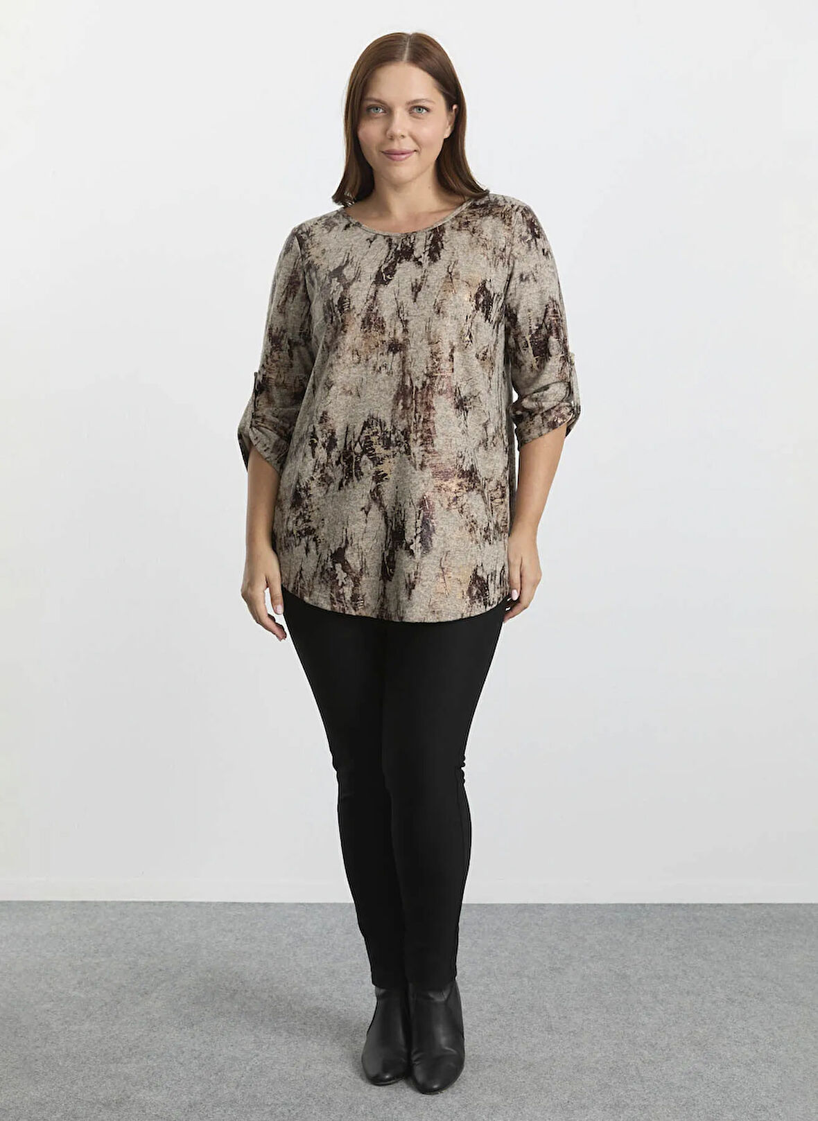 Selen Bisiklet Yaka Varaklı Bej Kadın Bluz 25KSL8266