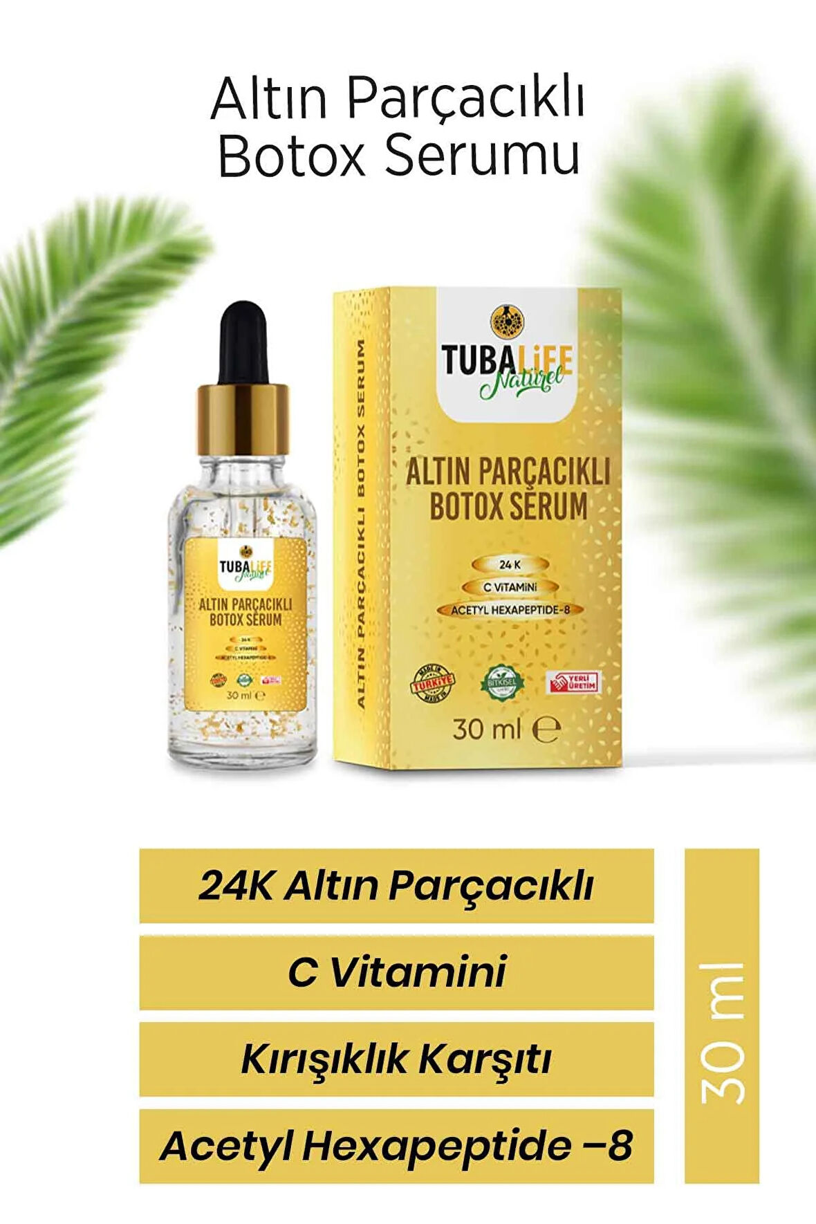 Tubalife 24k Altın Parçacıklı Kırışıklık Karşıtı Botoks Etkili Cilt Bakım Serumu 30 ml