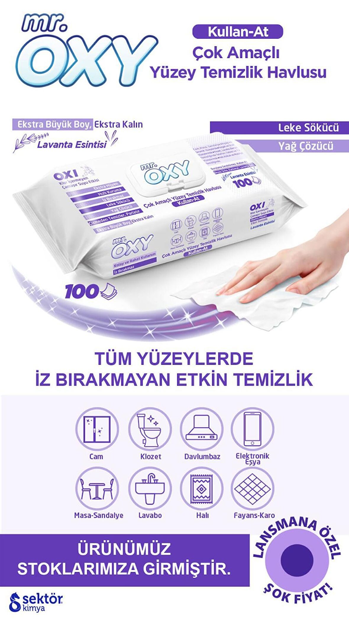 Mr. Oxy Beyaz Sabun Kokulu Çok Amaçlı Yüzey Temizlik Havlusu 1 ADET 100'lü