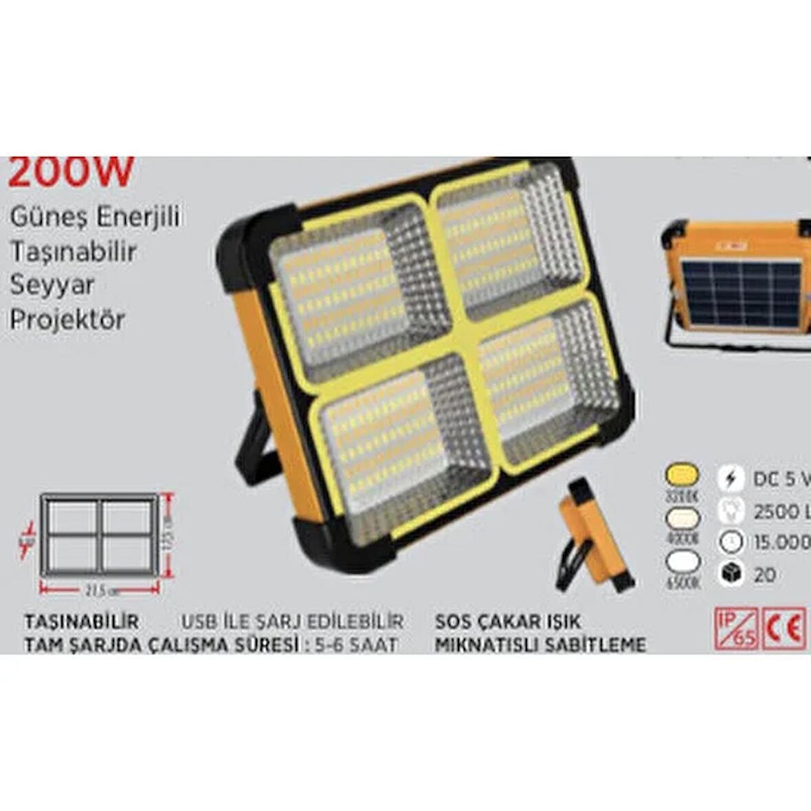 Ycl 200w Solar Projektör Taşınablir Ysp-2000