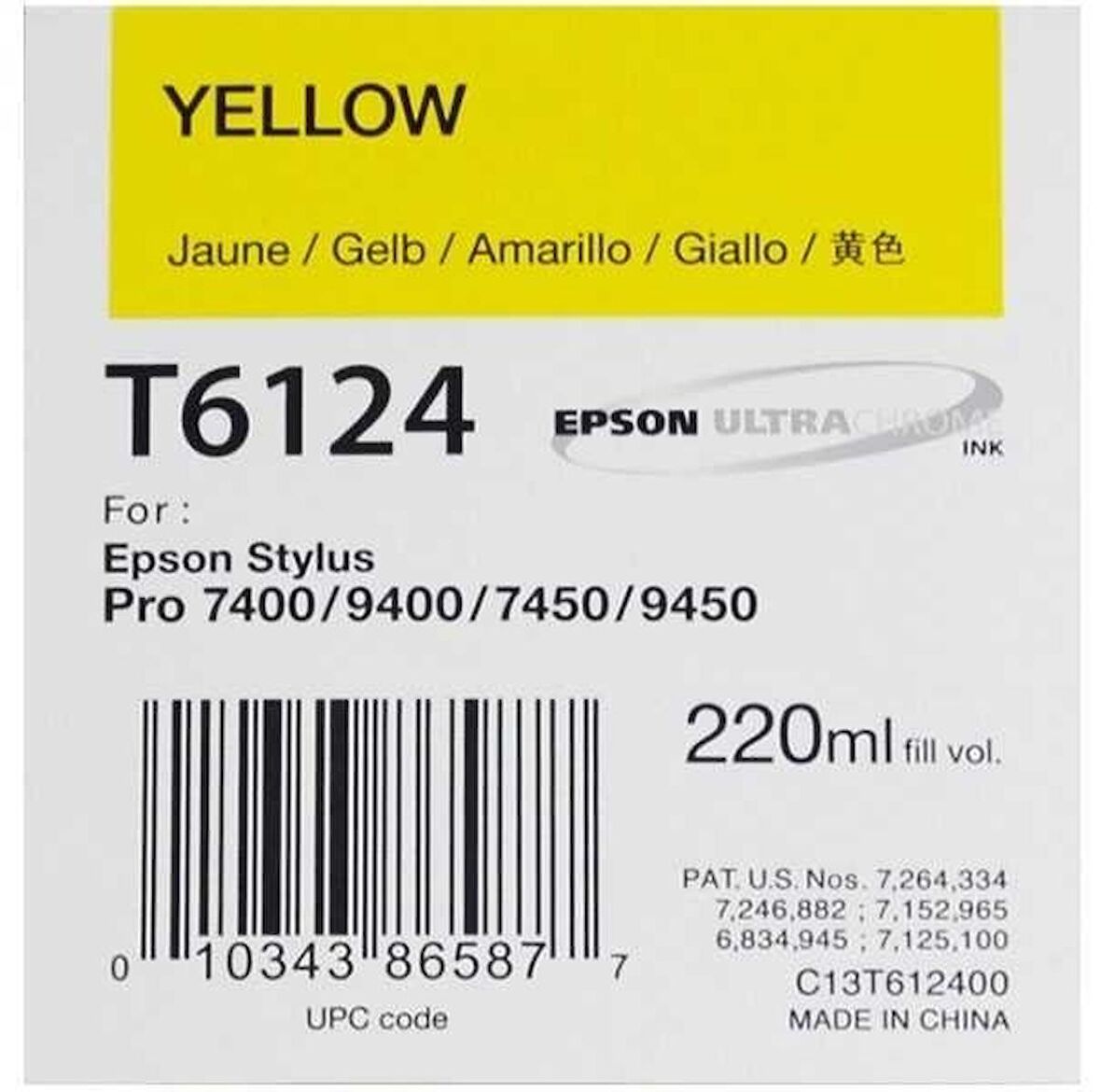 Tonersepeti Epson T6124 C13T612400 Orjinal Sarı Kartuş