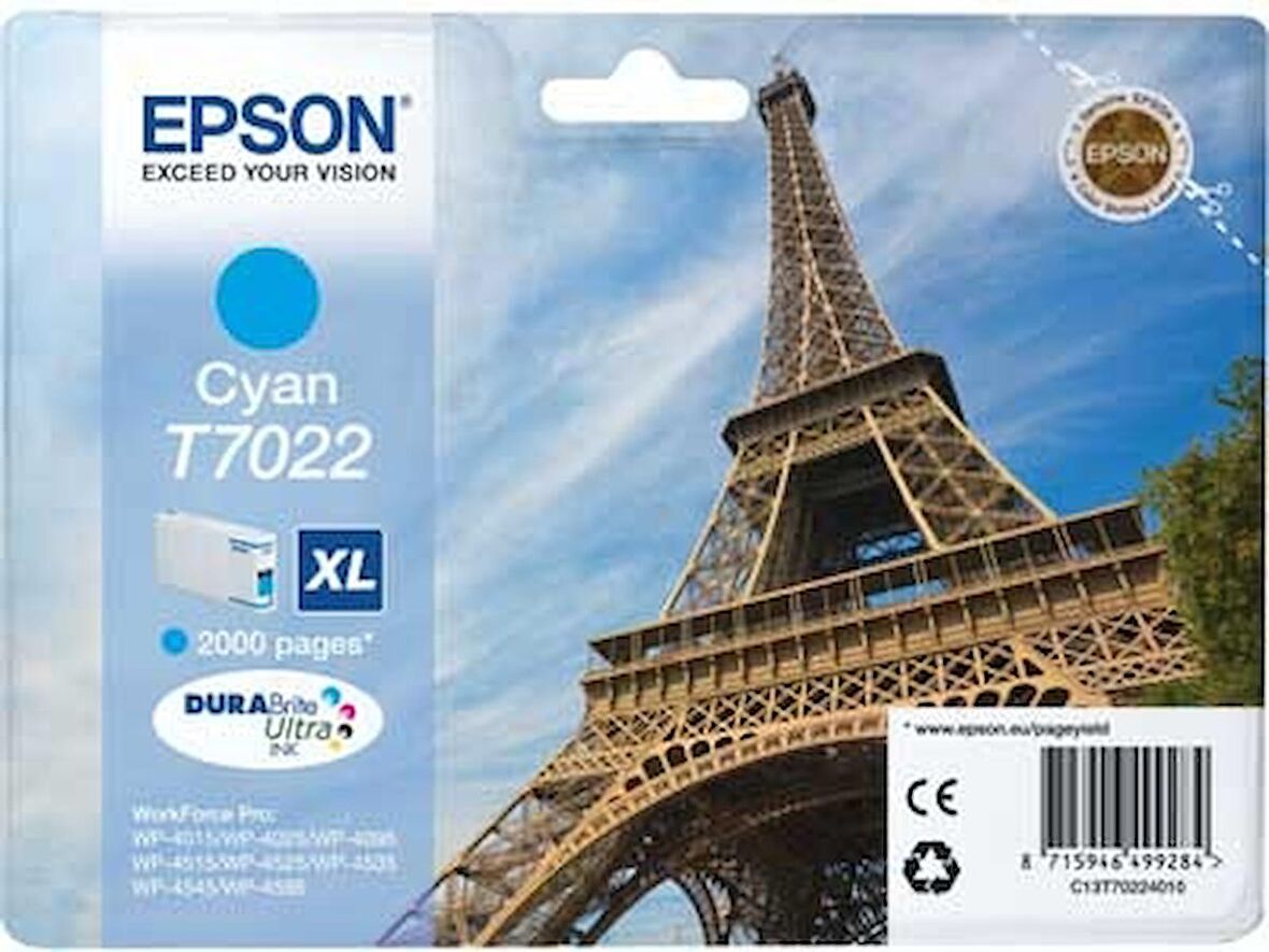Tonersepeti Epson T7022XL-C13T70224010 Orjinal Mavi Kartuş