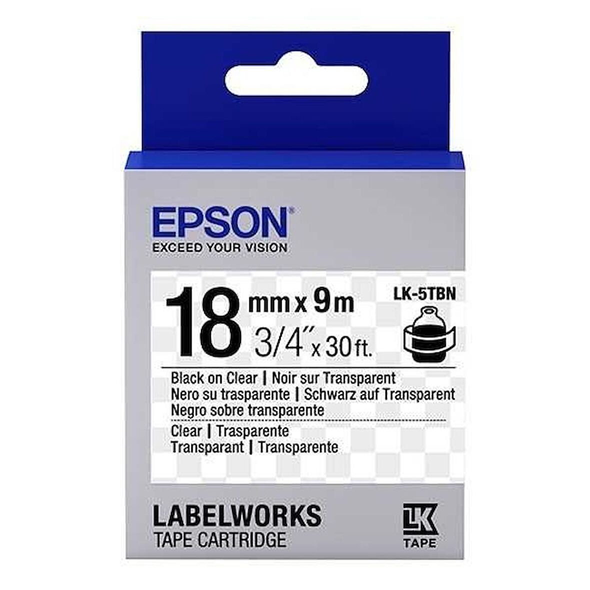 Tonersepeti Epson LK-5TBN Transparan Üzerine Siyah Orjinal Etiket