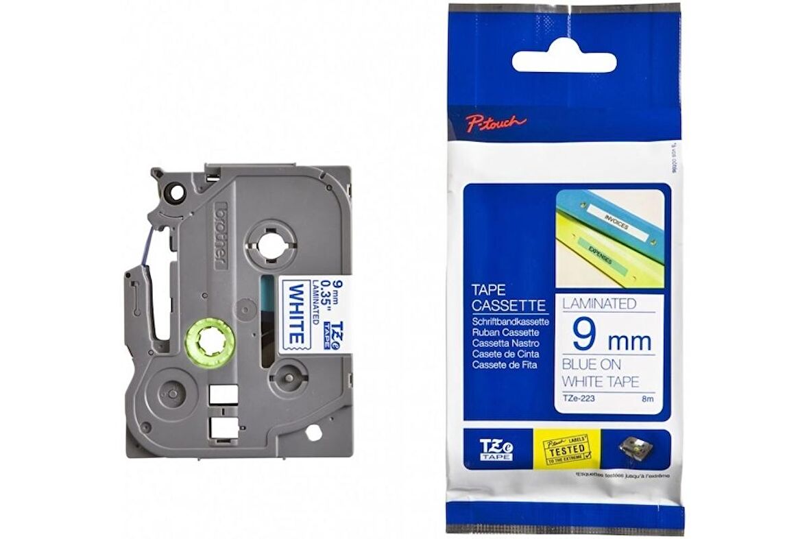 Tonersepeti Brother TZe-223 Mavi Üzerine Beyaz Etiket 9mm