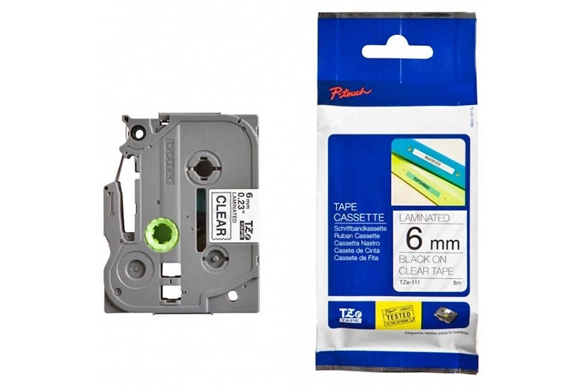 Tonersepeti Brother P-TOUCH TZE-111 Şeffaf Üzerine Siyah Laminasyonlu Etiket