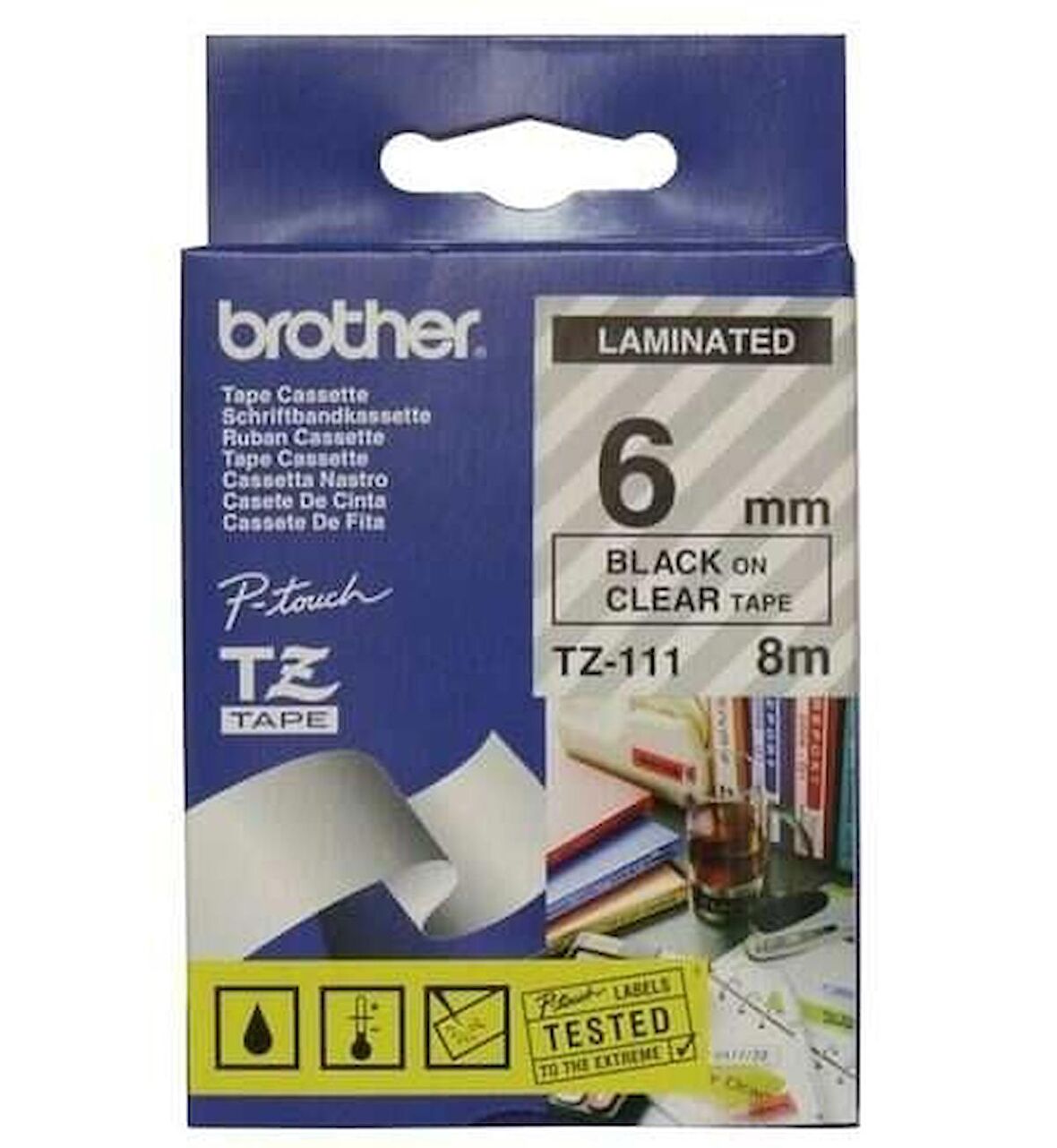 Tonersepeti Brother TZ-111 Şeffaf Üzerine Siyah Laminasyonlu Muadil Etiket