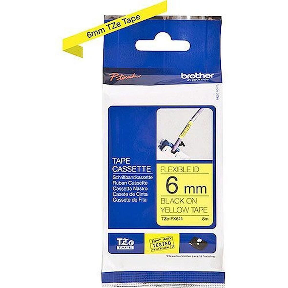 Tonersepeti Brother TZe-FX611 Sarı Üzerine Siyah Orjinal Etiket Şeridi