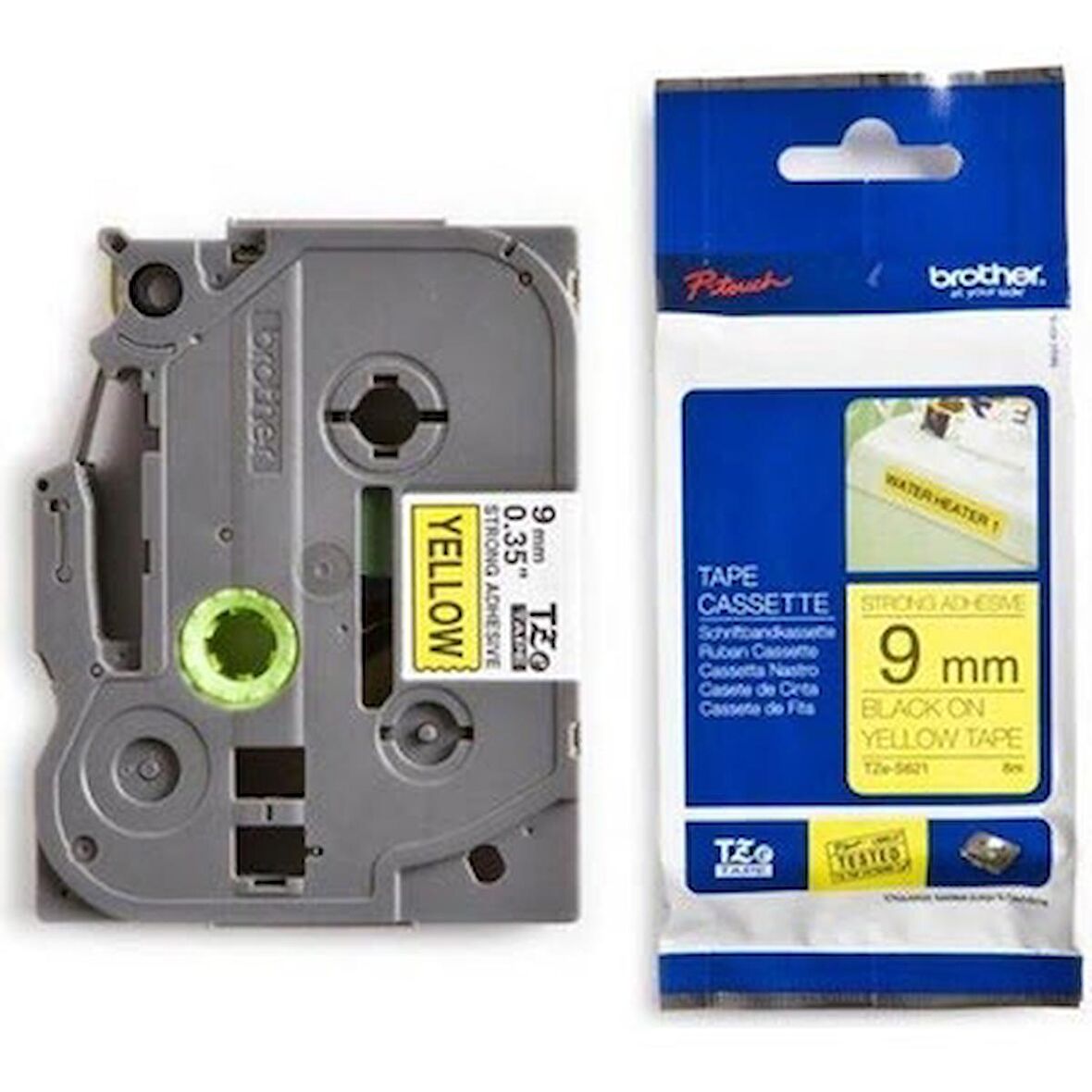Tonersepeti Brother TZe-S621 9mm Sarı üzerine Siyah Güçlü Yapışkanlı Laminasyonlu Etiket