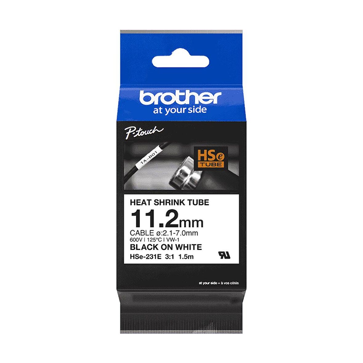 Tonersepeti Brother HSE-231E Beyaz Üzerine Siyah Etiket Bandı- 11.2MMx1.5m